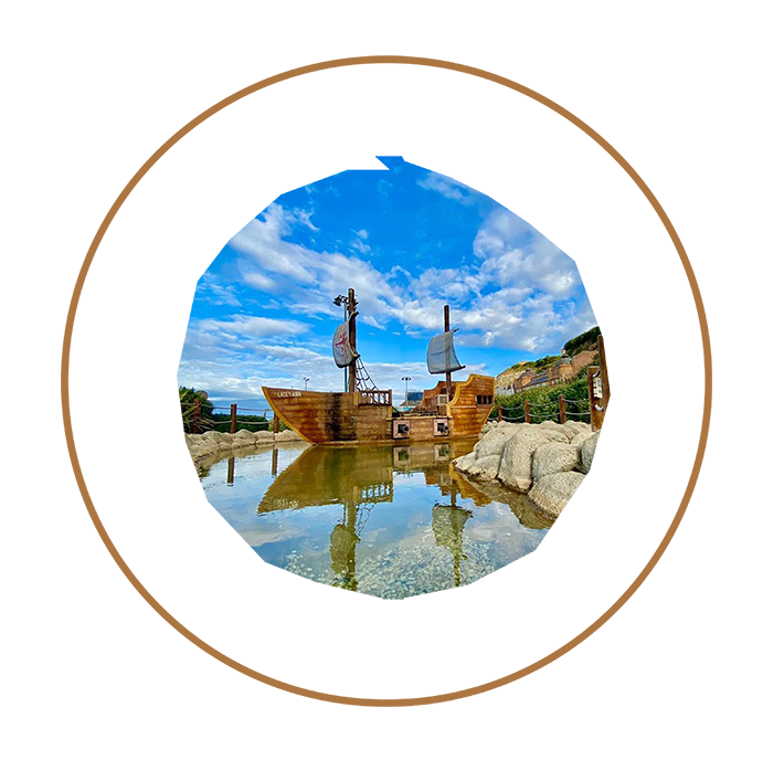 ship at the pirate course at hastings adventure golf
