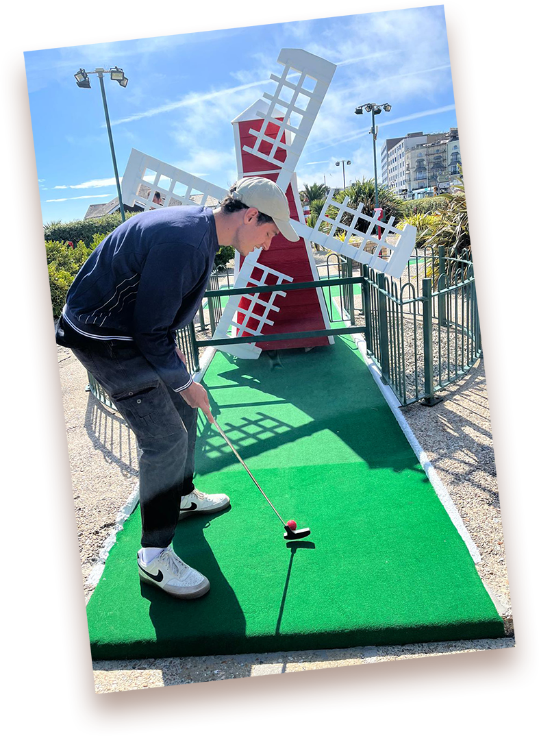 the iconic windmill at hastings crazy golf